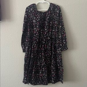 Girls Floral Black Long Sleeve Dress